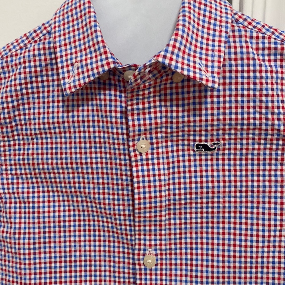 Vineyard Vines Long Sleeve Pique Button Down Shirt Red/White/Blue check Size 3T